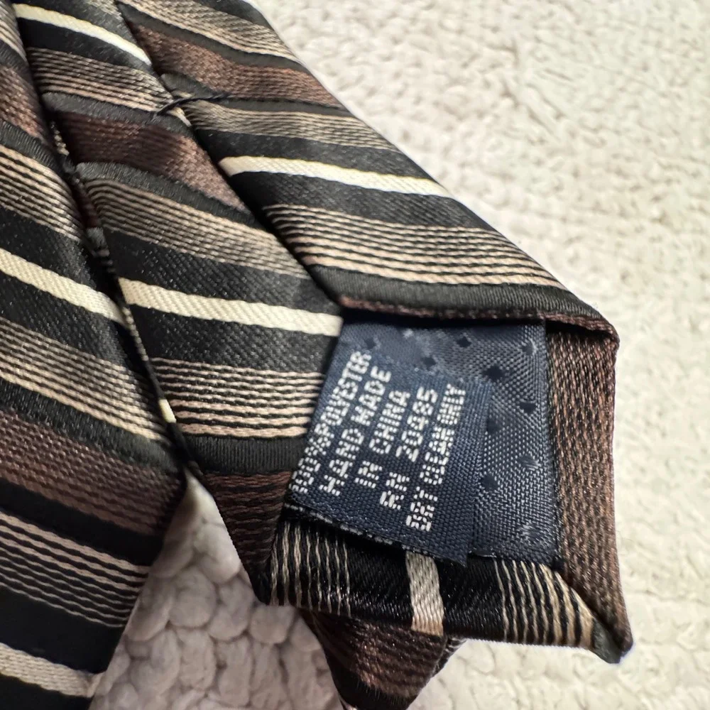 Pierre Cardin Tie Brown Black White Striped Business Formal Necktie Luxury VTG